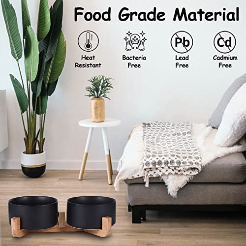 Petygooing Dog Bowls,Black Ceramic Cat Dog Bowl Set With Wood Stand For Food And Water,Non-Slip Weighted Cute Modern Pet Dishes Set For Cats & Small Dogs (13.5Oz/5.1 In) #TOP2