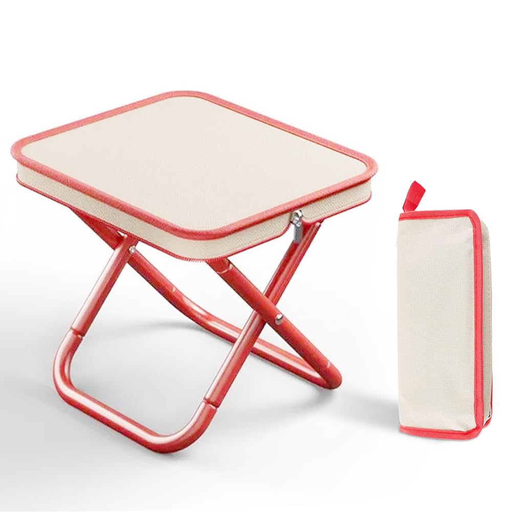 Taboret kempingowy, 27 cm, przenośny, składany, stabilny, lekki, udźwig do 220 P, na podróż, wędrówki, do ogrodu, wędkowania, na plażę (czerwony)