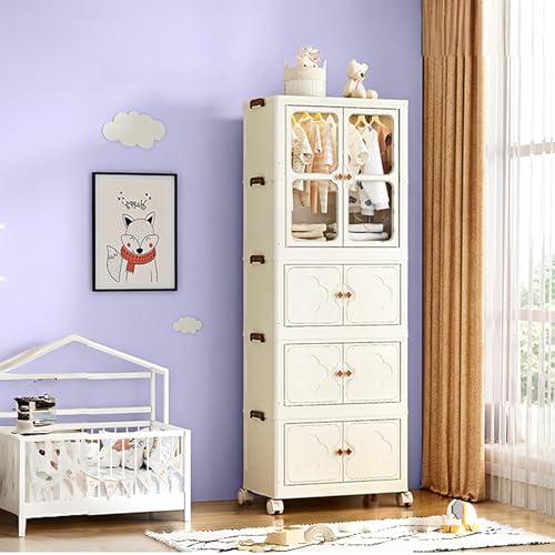 Image of ALOXE Plastic Wardrobe | Foldable Cupboard for Clothes & Bedroom Storage | Stackable Almirah with Wheels for Home & Kids | 3 Layer