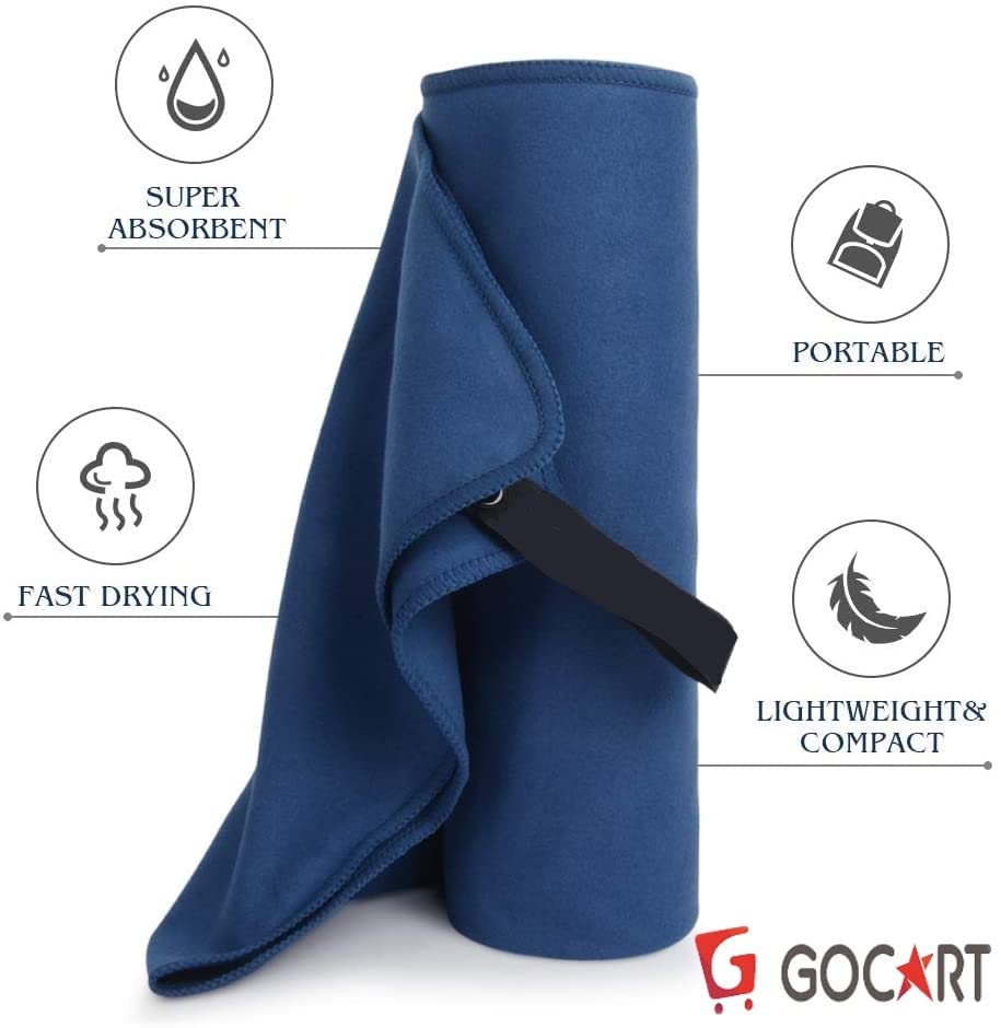 Image of GOCART WITH G LOGO Microfiber Quick Dry Towel for Home Gym Exercise and Outdoor Use (80 X 40 CM) (Neavy Blue, 2)