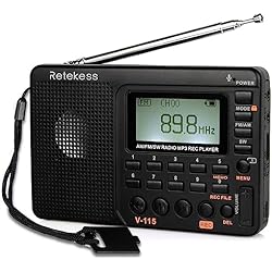 Cargadores Para Radio Portatil Retekess V115 Radio Portátil,FM Am SW Radio Pequeña,Digital Recargable Radio con MP3,SD/TF/USB,3 Modos de Grabación,Tiempo de Sueño,Pantalla LCD, (Negro)