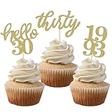24 Pcs Gold Glitter 30th Birthday Cupcake Toppers for 30th Anniversary Birthday Party Wedding Party