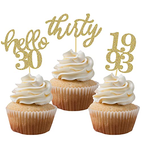 24 Pcs Gold Glitter 30Th Birthday Cupcake Toppers For 30Th Anniversary Birthday Party Wedding Party Decorations #TOP5
