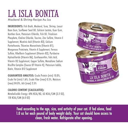Image of Weruva Cats in The Kitchen, La Isla Bonita with Mackerel & Shrimp Au Jus Cat Food, 6oz Can (Pack of 24)