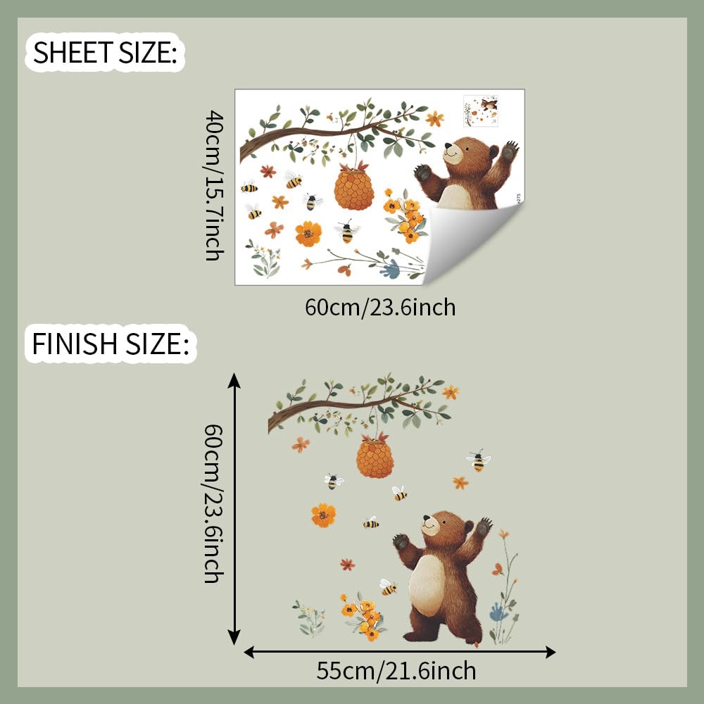 SHUCHING Large Cartoon Bear Wall Stickers Kids, Vinyl Removable Baby Room Wall Decals Decoration for Bedroom Nursery Playroom - Image 4