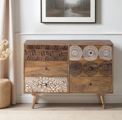 The Attic Mans Drawer Chest, Kitchen and Living Room Storage, Solid Wood, Ant. Honey Matte Finish