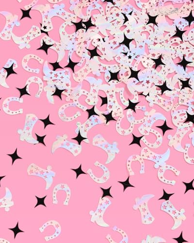 Image of xo, Fetti Black + Iridescent Western Confetti - 200 pc | Rodeo Bachelorette Tablescape, Ranch Birthday Party Decoration, Cowgirl Table Decor, Cowboy Kids Party Supplies (Pack of 3)