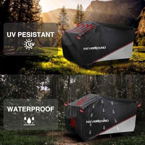 Neverland Quad Abdeckplane ATV Abdeckung,Wasserdicht Innen und Außen Verwendbar Abdeckung für Quad Cover Schnalle Schneesicher Staubdicht Quadplane Schwarze und Silberne Spleiße 256 * 110 * 120cm