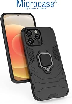 Microcase Apple iPhone 14 Pro Batman Serisi Yüzük Standlı Armor Kılıf - Siyah