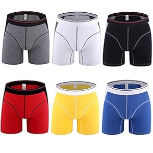 6 Stuks Puur Katoenen Lange Boxershorts Voor Heren, Slijtvaste Boxershorts Voor Sportrijden XL/Wit, geel, rood, zwart…