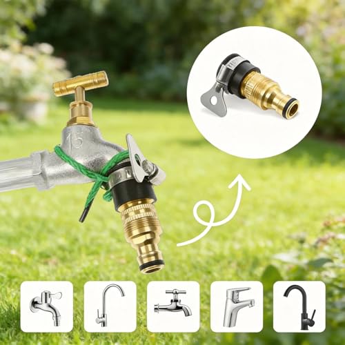 Image of 3-in-1 Brass Universal Tap Connector, Quick Connect Water Pipe Adapter, Pipe Connector for Tap 3 /4 and 1 /2 Inch, Durable and Versatile for Bathroom, Kitchen, Garden, Outdoor, Car Washing