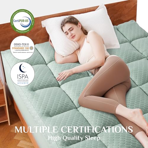 Dual Layer 3 Inch Memory Foam Mattress Topper Full Size, 2 Inch Gel Memory Foam Plus 1 Inch Cooling Pillow Top Mattress Pad Cover, with 8-21 Inch Deep Pocket, Green