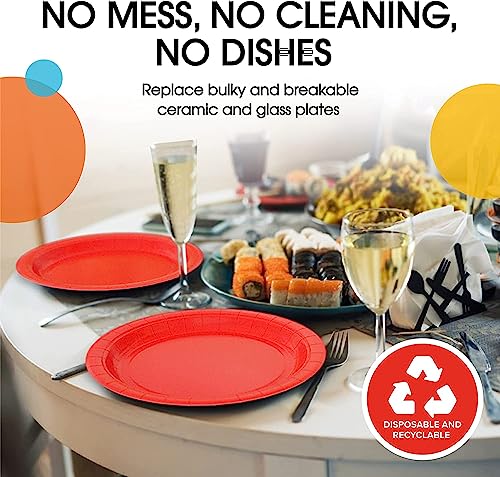 Image of PRETTY UR PARTY Red Paper Plates, 9inch Biodegradable Round Party Plates, Disposable Paper Plates for Cakes, Dessert, Snack, Fruits, 9 inch - Pack of 20 pcs