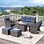 6 Peices Outdoor Patio Furniture Set with 44" Gas Fire Pit Table, Wicker Swivel Rocking Chairs Conversation Sets with Cushion, High Back Sectional Sofa with Gilder Chair for Yard Garden Porch, Blue
