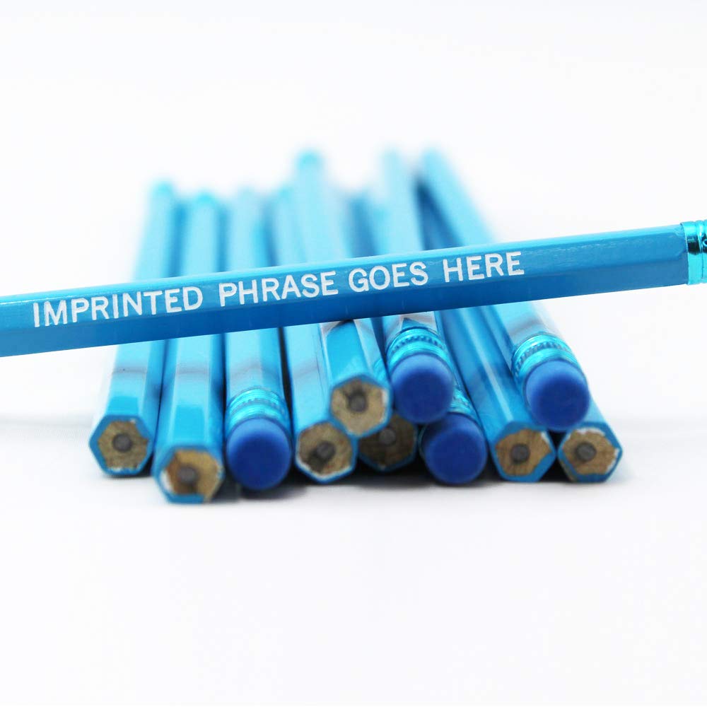 EZPENCILS & GIFTS Personalized Sky Blue Pencils Bulk with Erasers - HB Lead Number 2 Pencils - FREE-PERSONALIZATION - 144 Pcs
