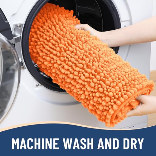 Image of Arotive Luxury Bathroom Ruuner Rugs 54x24, Extra Soft Thick Absorbent Shaggy Chenille Bath Rugs, Machine Wash Dry, Bath Mats for Bathroom Floor, Tub and Shower, Home Decor Accessories, Orange