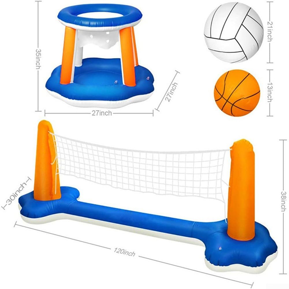 Aufblasbare Badeinsel Volleyball Netz Basketball Korb Wasserspielzeug Pool Party Schwimmendes Spielzeug 120x38x30 Zoll