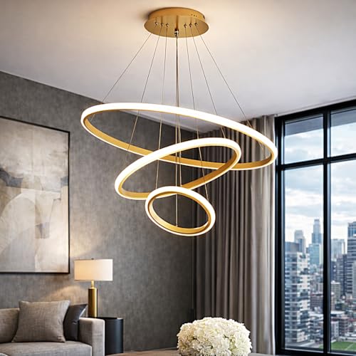 Image of DECOHOME Modern Ceiling Light Pendant Lamp | Stylish Hanging Lights for Dining, Kitchen & Living Room | Premium Build with Elegant Design & Warm Ambient Lighting (Golden-Ring Light)