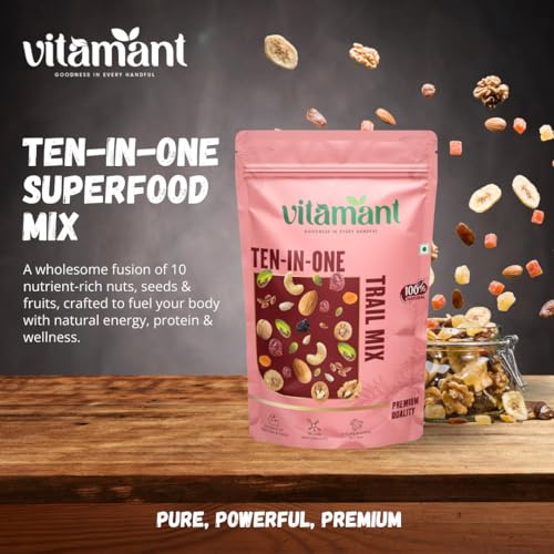 Image of Vitamant 10-in-1 Trail Mix | Premium Mixed Dry Fruits, Nuts & Seeds | Healthy Snack | No Added Sugar | Natural Energy Booster | 250g