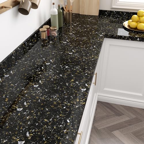 Papel pintado impermeable negro oro FunStick vinilo lavable para cocina 3