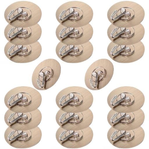 Image of Maxxic Labaratories (20 pcs) Self Adhesive Wall Hooks Heavy Duty for Hanging | Nail Free Sticky Hooks for Wall Heavy Items Without Drilling, Transparent Wall Hanger Hook (Round Golden)