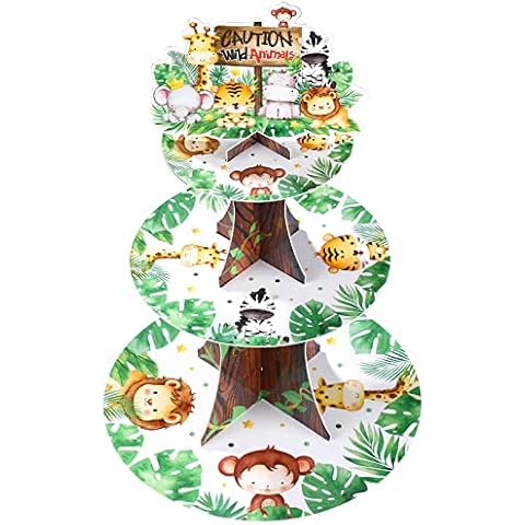 Safari Cupcake Sand 3 Tier Jungle Theme Baby Shower Decor Woodland Cupcake Holders Decorations Forest Wild Animals Theme Dessert Tower for Kids Birthday Party Supplies Cover