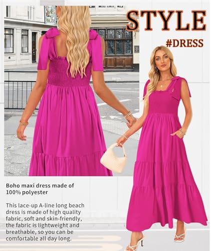 Image of CURBODO Women's Summer Maxi Dress Boho Spaghetti Straps Casual Long A-line Smocked Beach Dress Flowy Sun Dresses with Pockets