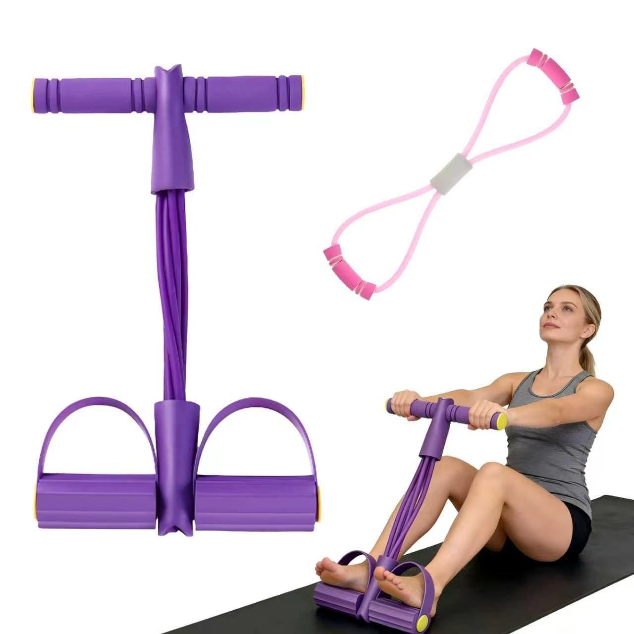 8 Tube Pedal Resistance Device, Abdominal Trainer, Bodybuilding Expander & Figure 8 Band, Adjustable for Fitness, Weight Loss, Training, Yoga Enthusiasts (Purple)