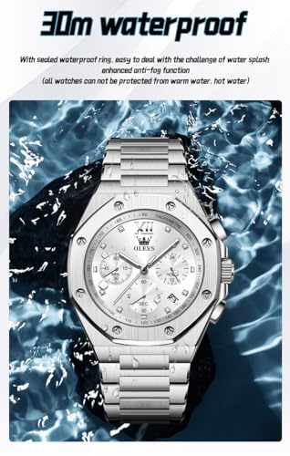 Image of OLEVS Watches for Men Stainless Steel Business Dress Large Easy to Read Analog Watch Waterproof Luminous Casual Luxury Men Watch