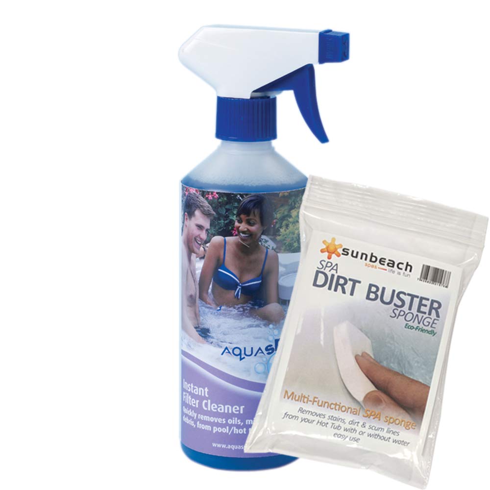 Aquasparkle 0.5L Instant Filter Cleaner for Hot Tubs & Spa with FREE Sunbeach Dirt Buster Sponge