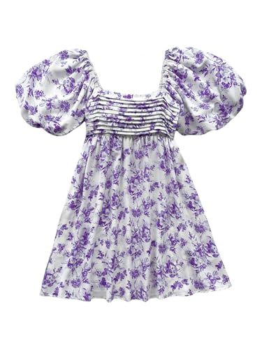 Image of Floerns Women's Floral Dress Puff Sleeve Dress Square Neck Summer Vacation Picnic Mini Dresses