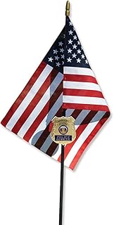Allied Police Officer Veteran Grave Marker With 30 Inch Tall American Cemetery Flag, Police Remembrance