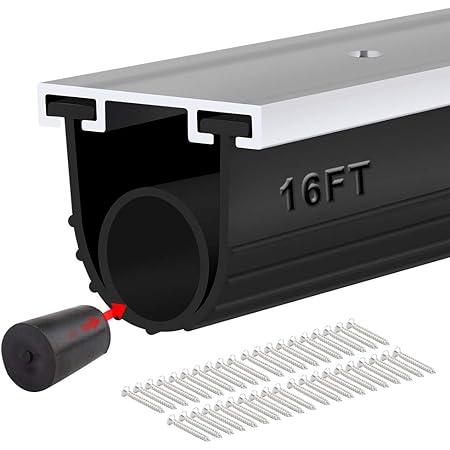 Heavy-Duty U Shape +O Ring Combination Universal Garage Door Bottom Seals Rubber with Pre-drilled Aluminum Track Retainer Base Kit & 2 Rubber Stoppers (16FT)