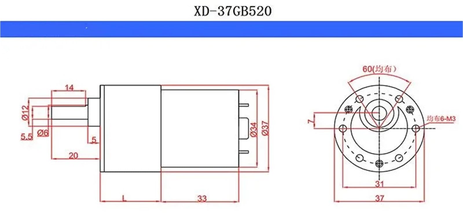 12 V/ 24 V 10 W XD-37GB520 Miniaturowy silnik przekładniowy DC Niska prędkość wysoki moment obrotowy regulowana prędkość regulowany kierunek (100,12 V)