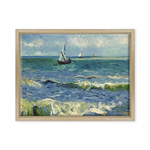 QUADRO SU TELA CANVAS INTELAIATO - CON CORNICE - Seascape near Les Saintes-Maries-de-la-Mer - Vista sul mare per Van Gogh - 30x40cm - Stile Moderno Legno Naturale - (cod.2670)