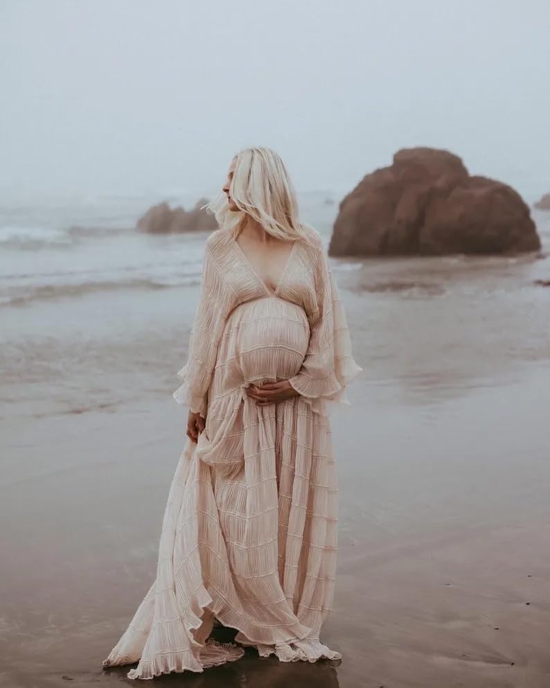 Boho Maternity Dresses for Photoshoot Tulle Robes Long Sleeve Off Shoulder Pregnancy Baby Shower Dress Bridal Lingerie3