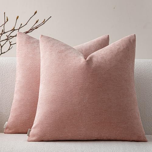 Image of a moment Pack of 2 Decorative Chenille Throw Pillow Covers with Twill Cushion Covers for Sofa Living Room Couch Bed 20x20 Inch Blush Pink