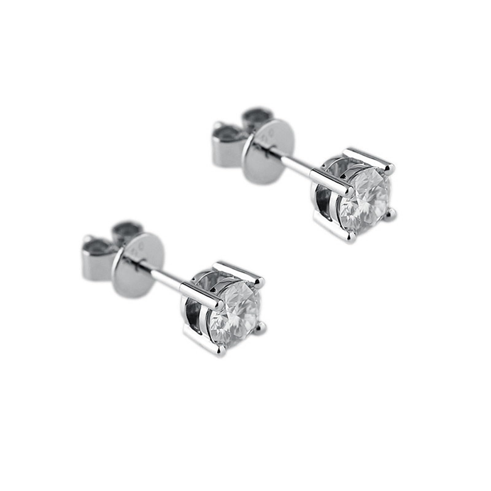 Pendientes Mujer Moissanita Redonda Simple de 1ct/2ct, Oro 9K/14K/18K, Joyería Pendientes de Botón con Piedra