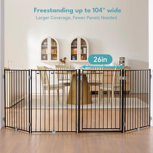 No Pawblems Freestanding Dog Gate with Door for Indoor & Outdoor, 36'' Tall | Foldable Metal Pet Gate for Stairs/Doorways, 104'' Extra Wide Dog Fence for Deck, Freestanding or Wall Mount, 4 Panels, Black - Image 4