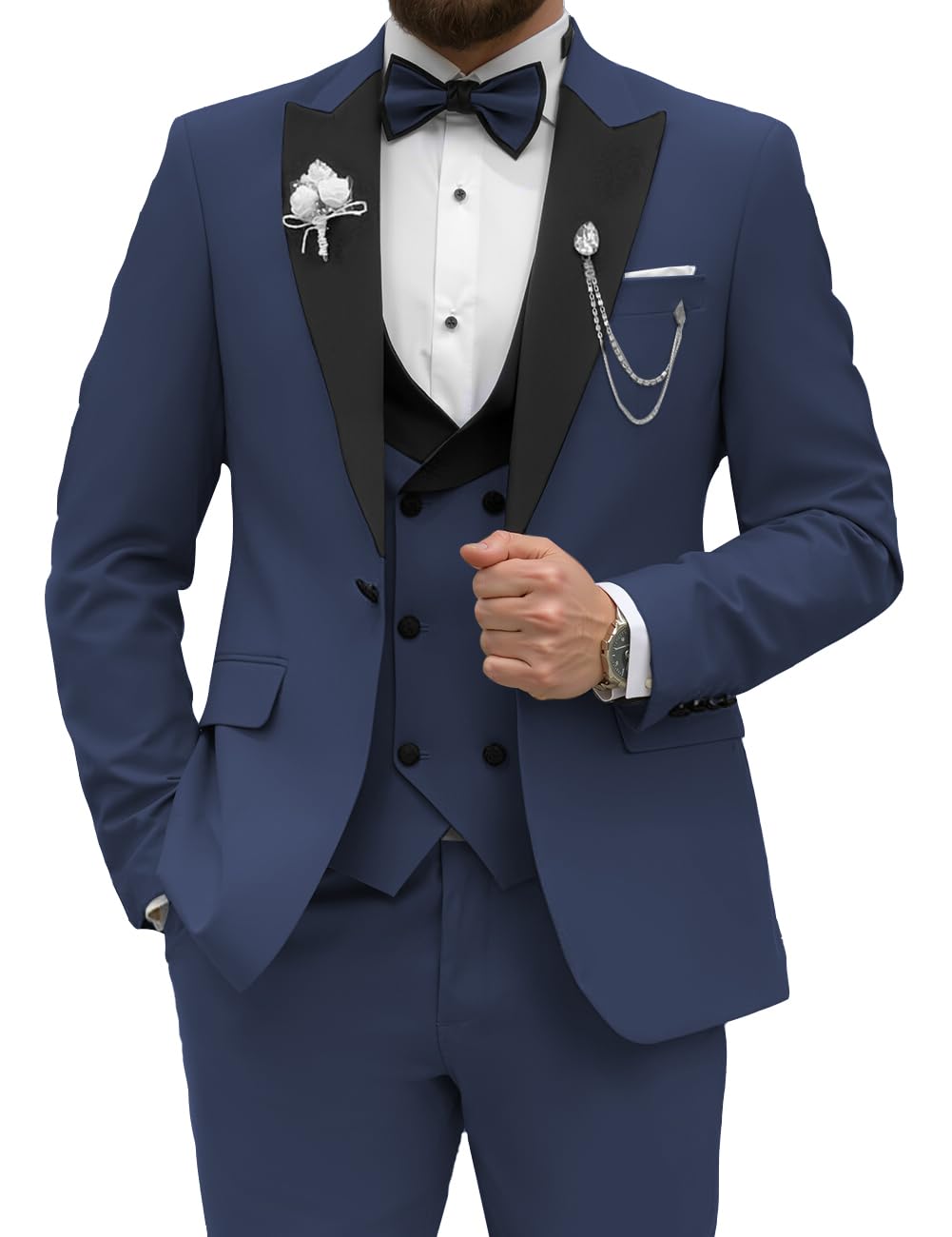 Wangyue Men's Tuxedo Suit 3 Piece Slim Fit Suit for Men Tuxedo for Men Wedding Party Dinner Prom
