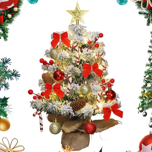 Mineup 45 cm Arbol de Navidad Pequeño con LED, Mini Árbol de Navidad Artificial con Luces LED y Adornos, Arbol Navidad Pequeño Artificial para Mesa, Regalo, Sala de Estar, Dormitorio