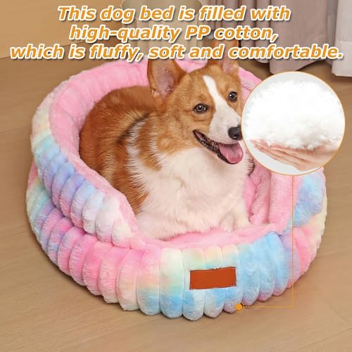 Mateju Hundebett Flauschig Donut, Runden Plüsch Haustierbett Katzenbett Flauschig Weiche Warme Hundekissen mit rutschfest Unterseite Katzenkissen für Mittelgroße Kleine (Bunt,50cm)