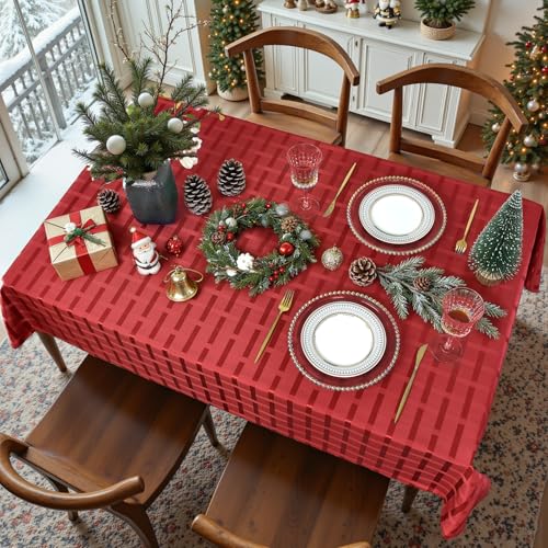 Nappe jacquard rectangulaire rouge anti-poussière pour grande table - 4