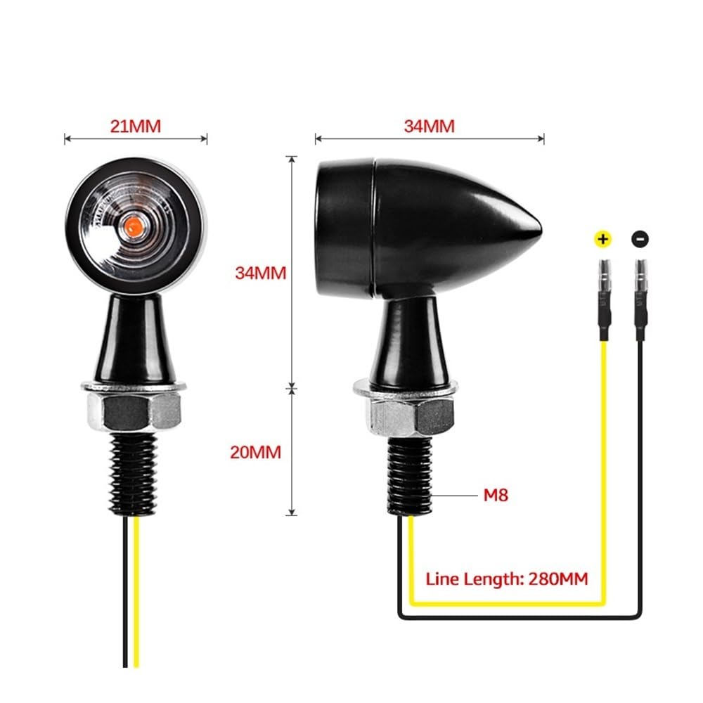Freno Luce Stop Lampada Indicatori di Direzione A LED per Moto Indicatori Moto Bullet Indicatori di Direzione A LED Indicatori LED 8mm 12V Lampade per Moto A LED Universali