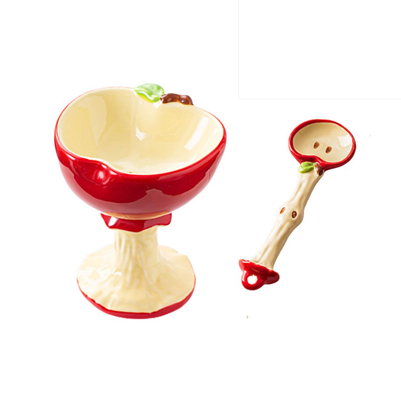 Jazuaiao Pear Shaped Ceramic Dessert Bowl with Spoon for Ice Cream Yogurt Treats Microwave Safe Wonderful Everyone Ice Cream Serving Cup