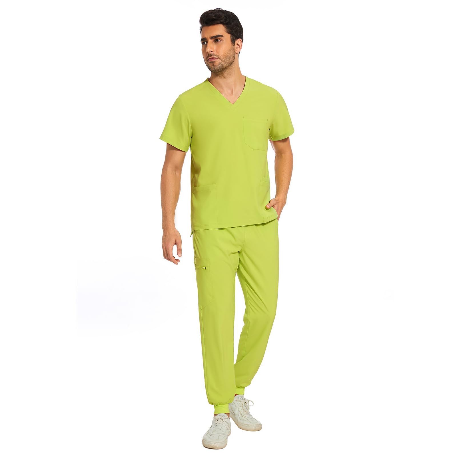 COZYFIT COZYFIT Men Scrubs Set - Stretch V-Neck Scrub Top & Jogger Pant with 8 Pockets, Yoga Waistband, Anti-Wrinkle Scrubs for Men in use