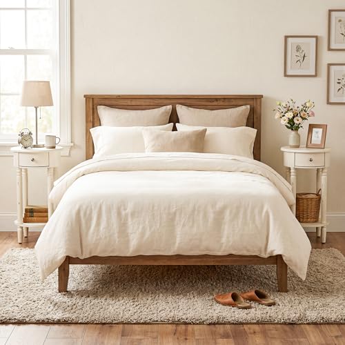 Image of HOMPUS Round End Table with Drawer, Tall end Table with Open Shelf, Farmhouse Rustic Nightstand, Slim Side Table for Small Spaces, Skinny Modern Space-Saving Accent Table for Bedroom, Easily Assembled