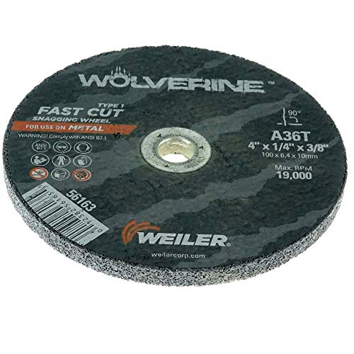 Image of Weiler 56163 4-Inch Cutting Wheel, Wolverine AO Steel /Metal Fast Cutting, Value Snagging, 1 /4 inch A36T Type 1 3 /8 inch Arbor (Pack of 10)