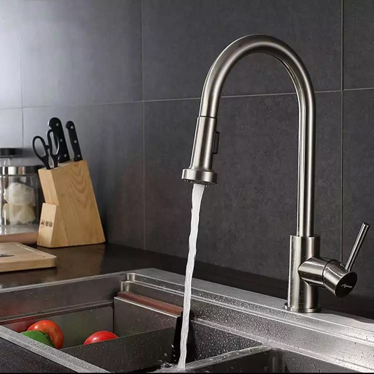 Aquieen Pull Out Kitchen Sink Mixer with Connecting Hoses (Linea- Brushed Silver) (B0BSSL9ML1) Amazon Price History, Amazon Price Tracker