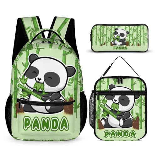 Panda Backpack with Lunch Box & Pencil Case for Kids Girls Boys School, 16 Inch Cute Pandas Bookbag, School Backpack for Students Children, Lightweight, Large Capacity